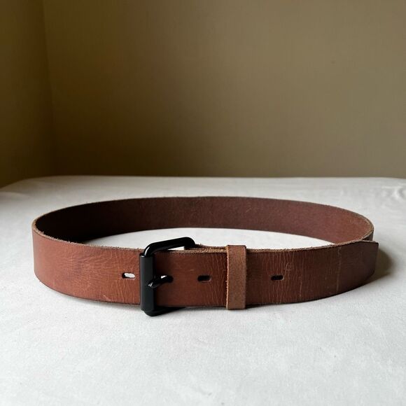 American Eagle Brown Leather Belt with Black Roller Buckle Casual Distressed 32 - Picture 1 of 6